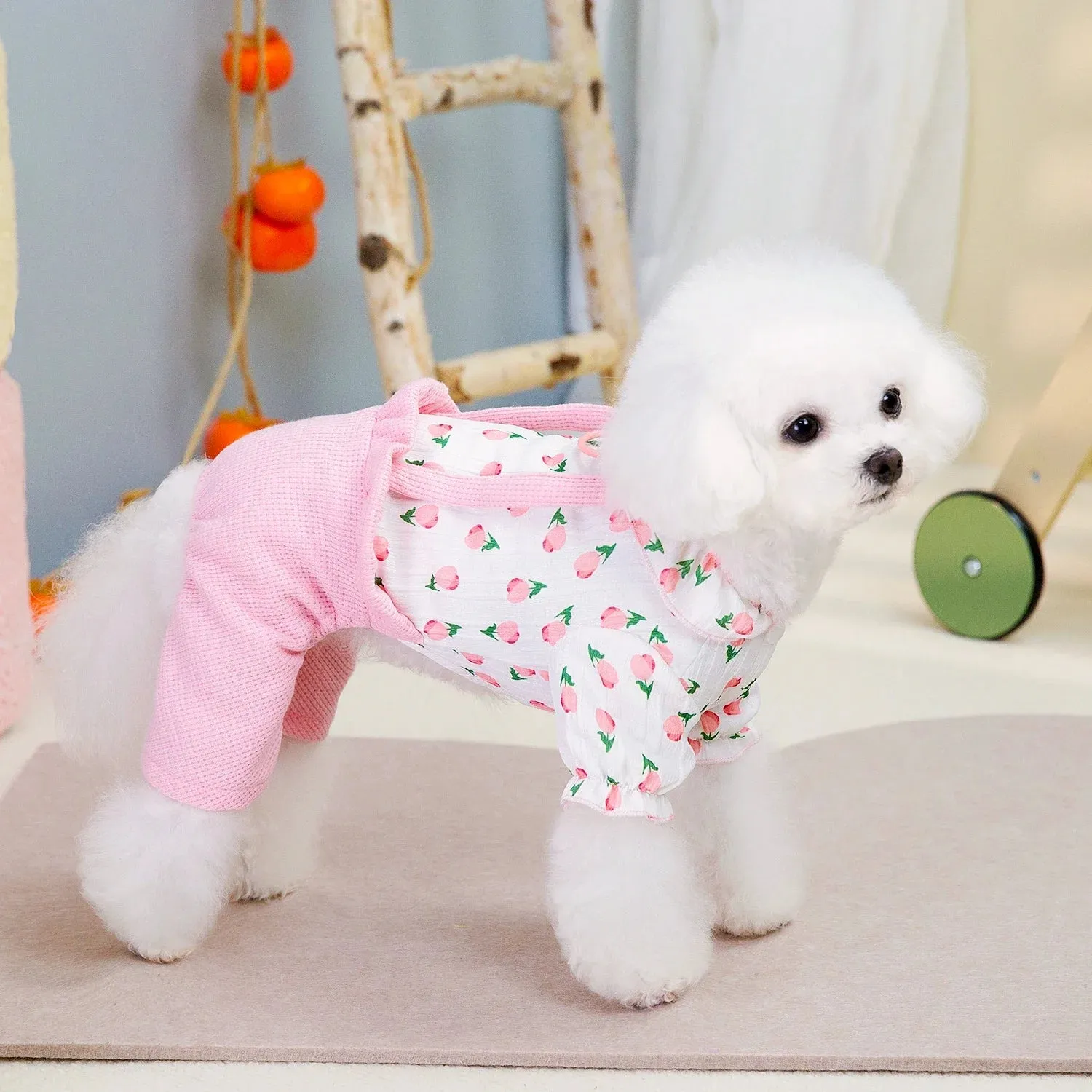 Flower Pattern Dog Jumpsuit Spring Pet Dog Clothes Printed Puppy Pajamas Soft Cat Overall Clothing Chihuahua Costume Apparel