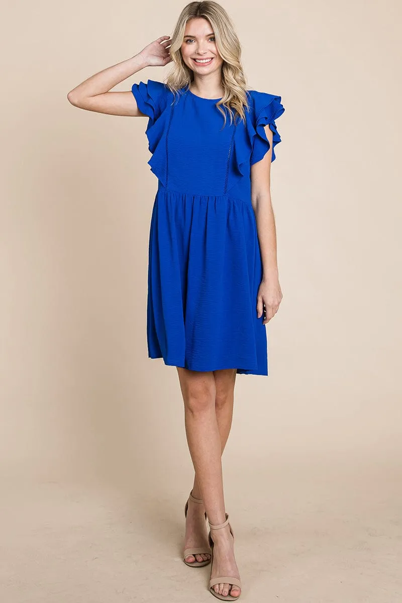 Flutter Sleeve Front Lace Ruched Sundress