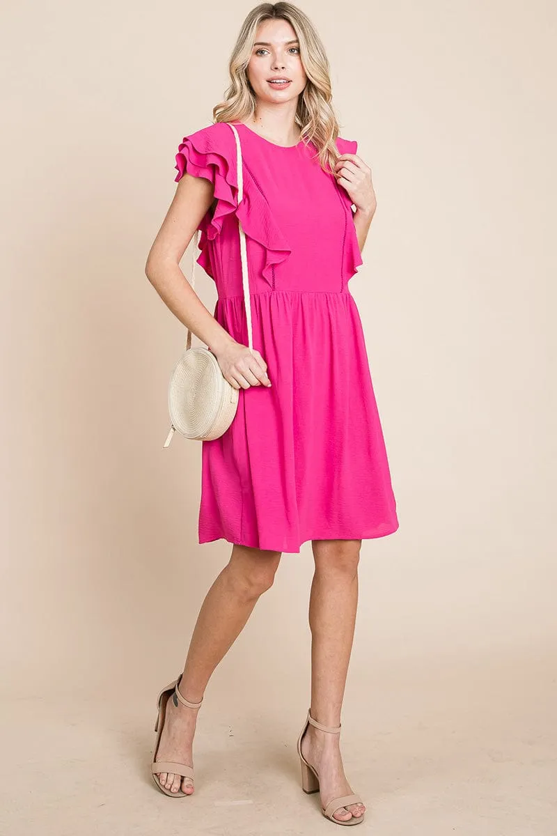 Flutter Sleeve Front Lace Ruched Sundress