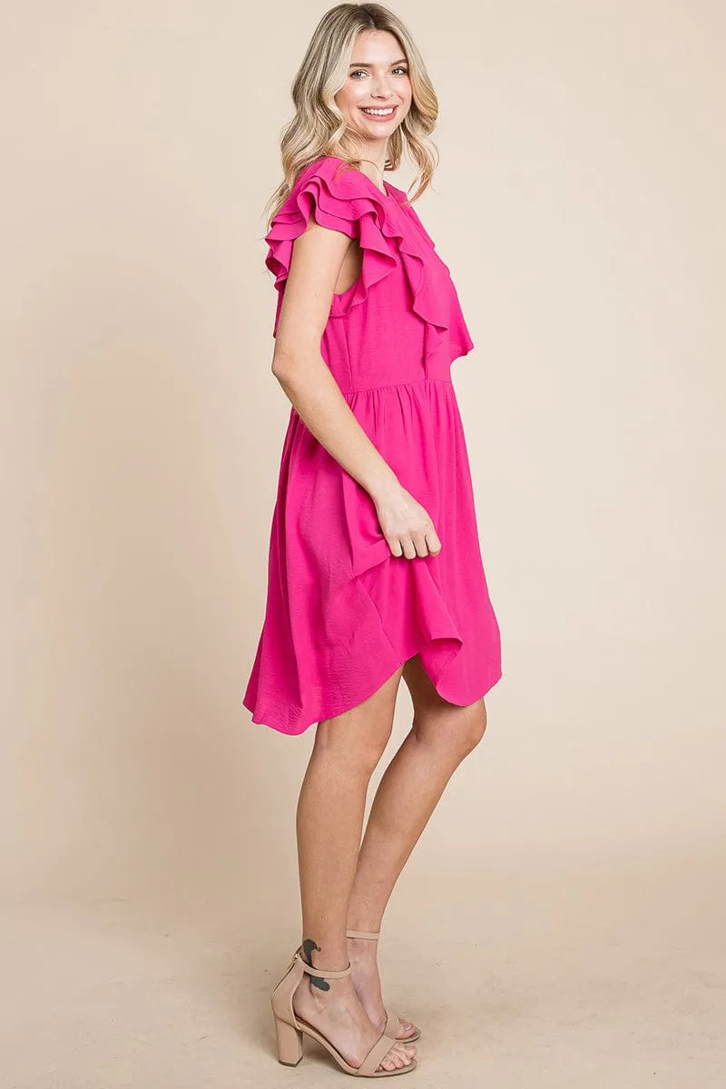 Flutter Sleeve Front Lace Ruched Sundress