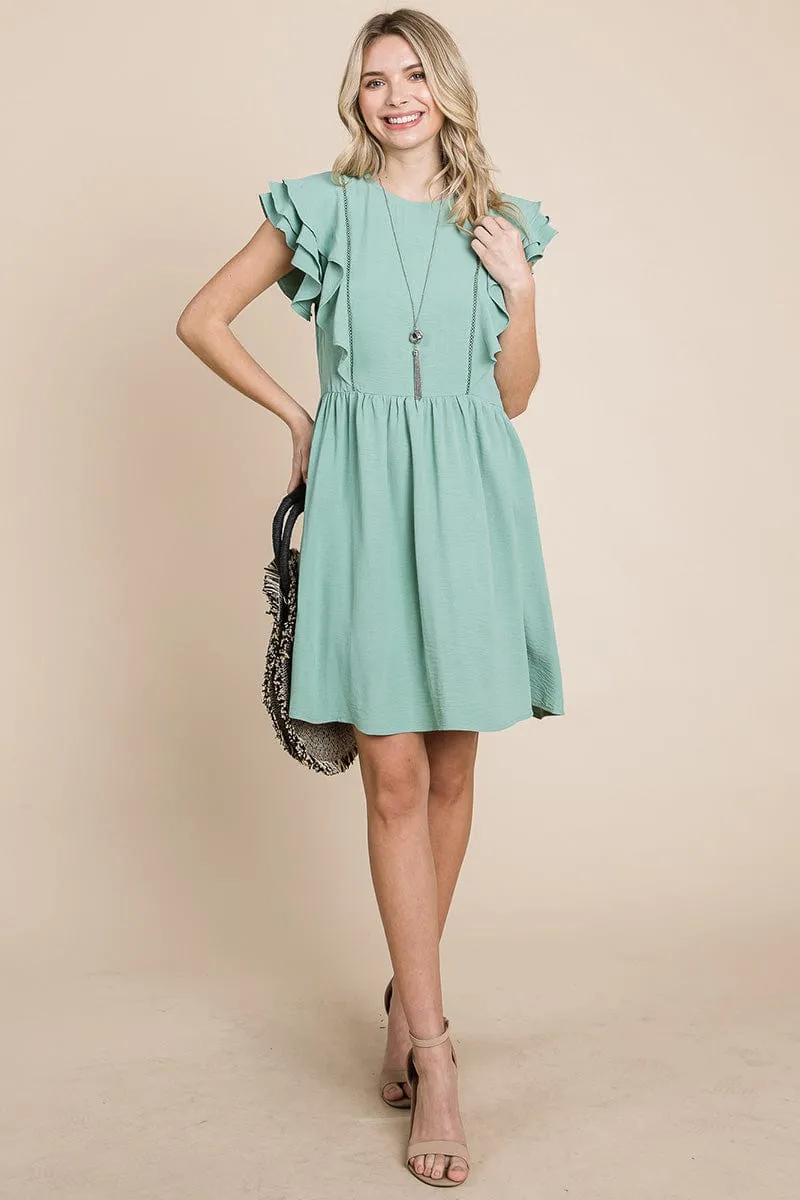 Flutter Sleeve Front Lace Ruched Sundress