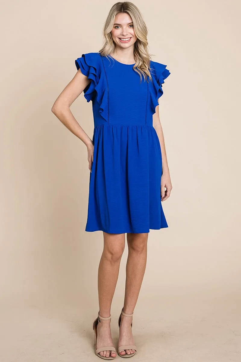 Flutter Sleeve Front Lace Ruched Sundress