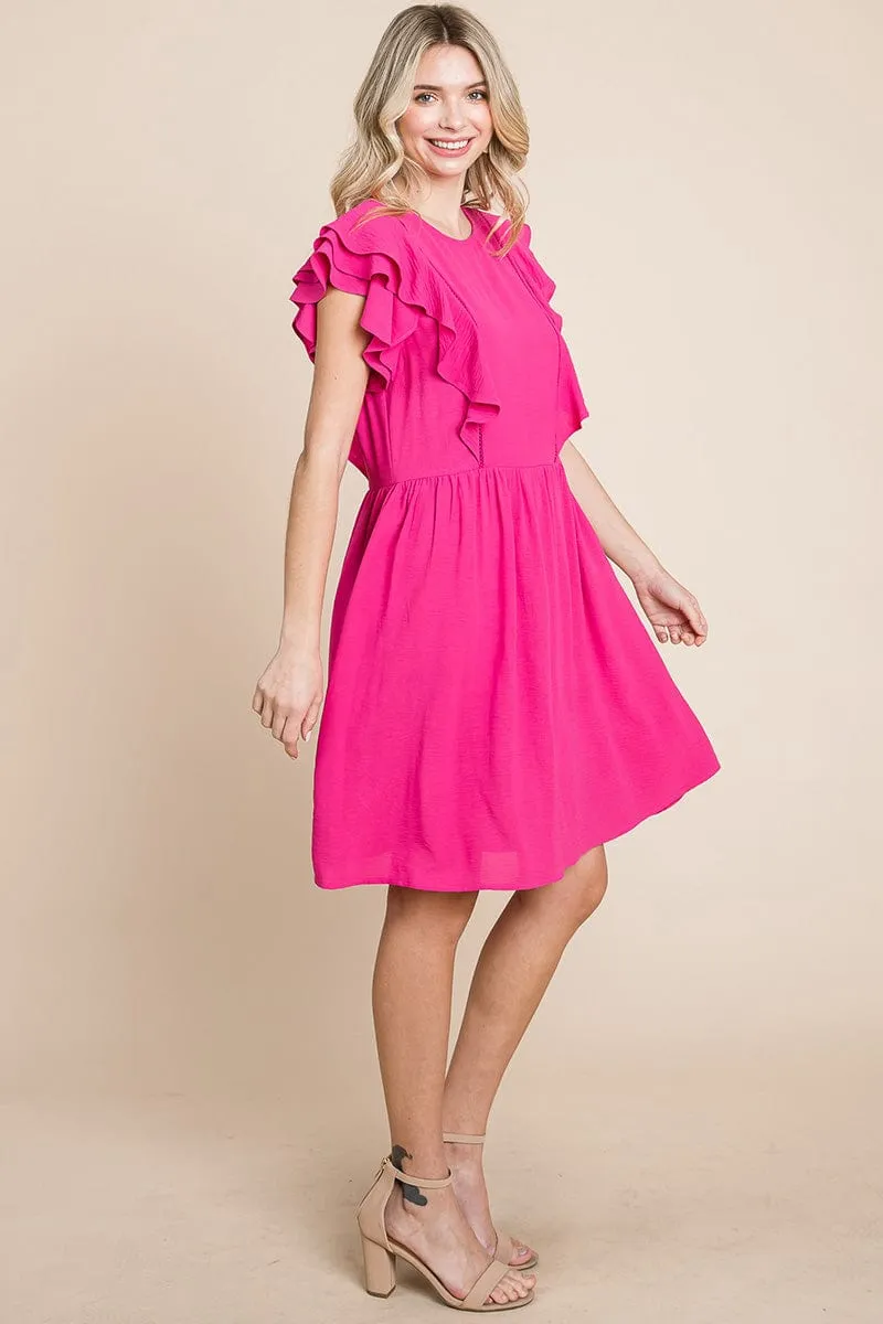 Flutter Sleeve Front Lace Ruched Sundress