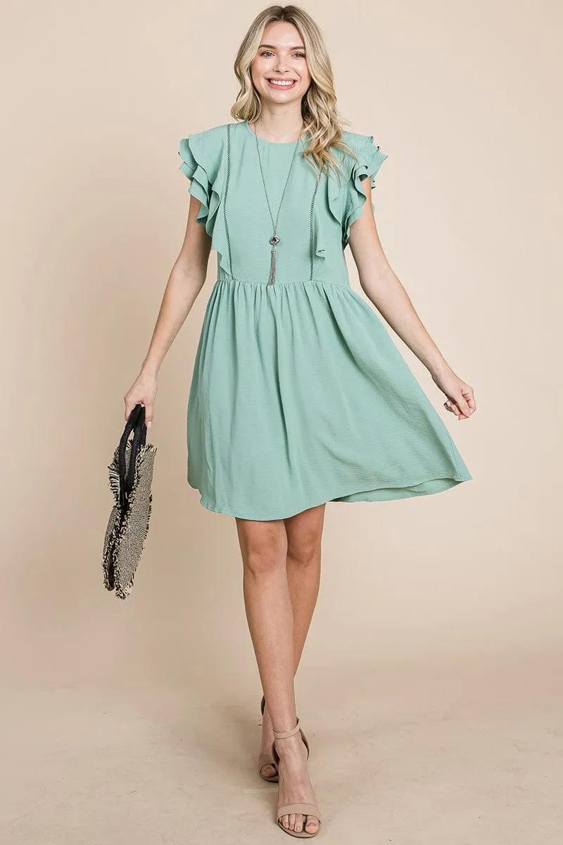 Flutter Sleeve Front Lace Ruched Sundress