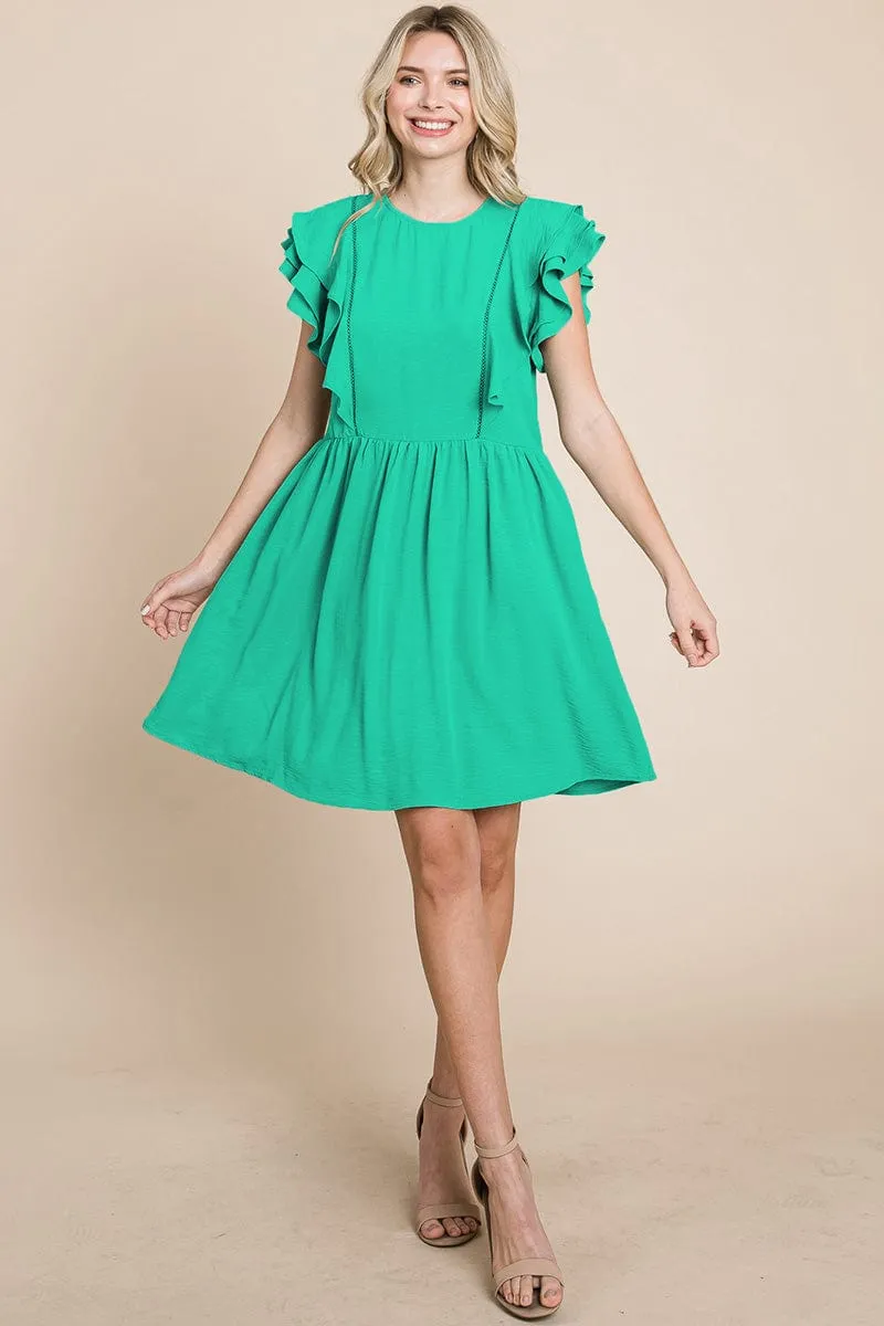 Flutter Sleeve Front Lace Ruched Sundress