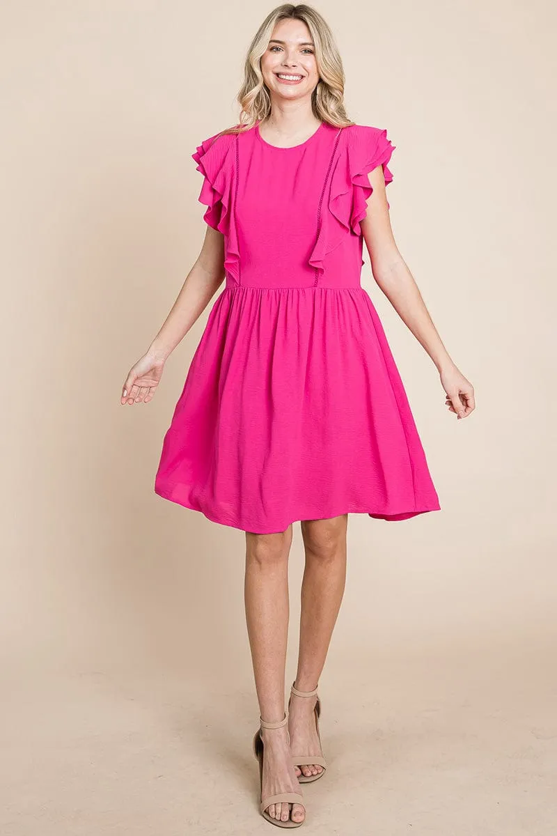 Flutter Sleeve Front Lace Ruched Sundress