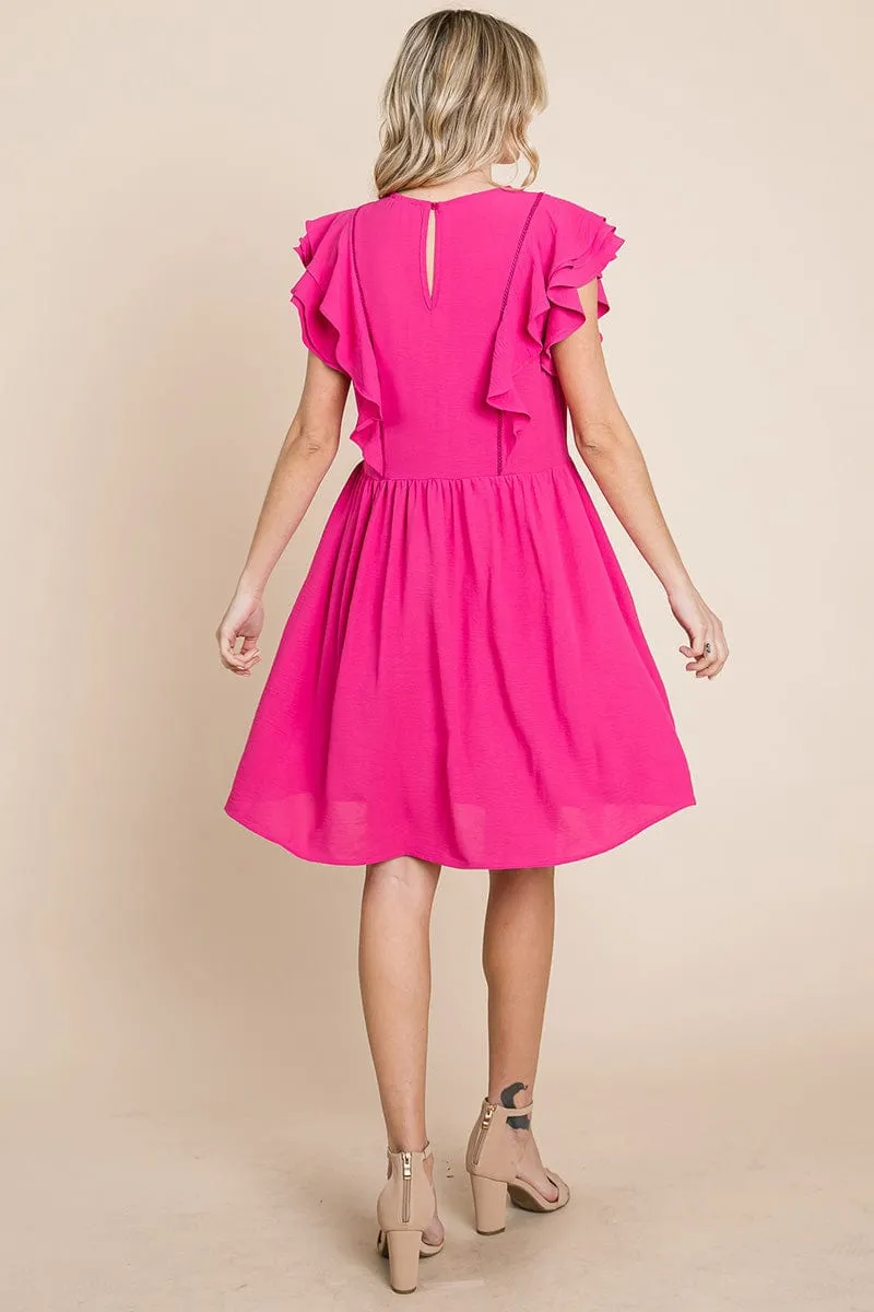 Flutter Sleeve Front Lace Ruched Sundress