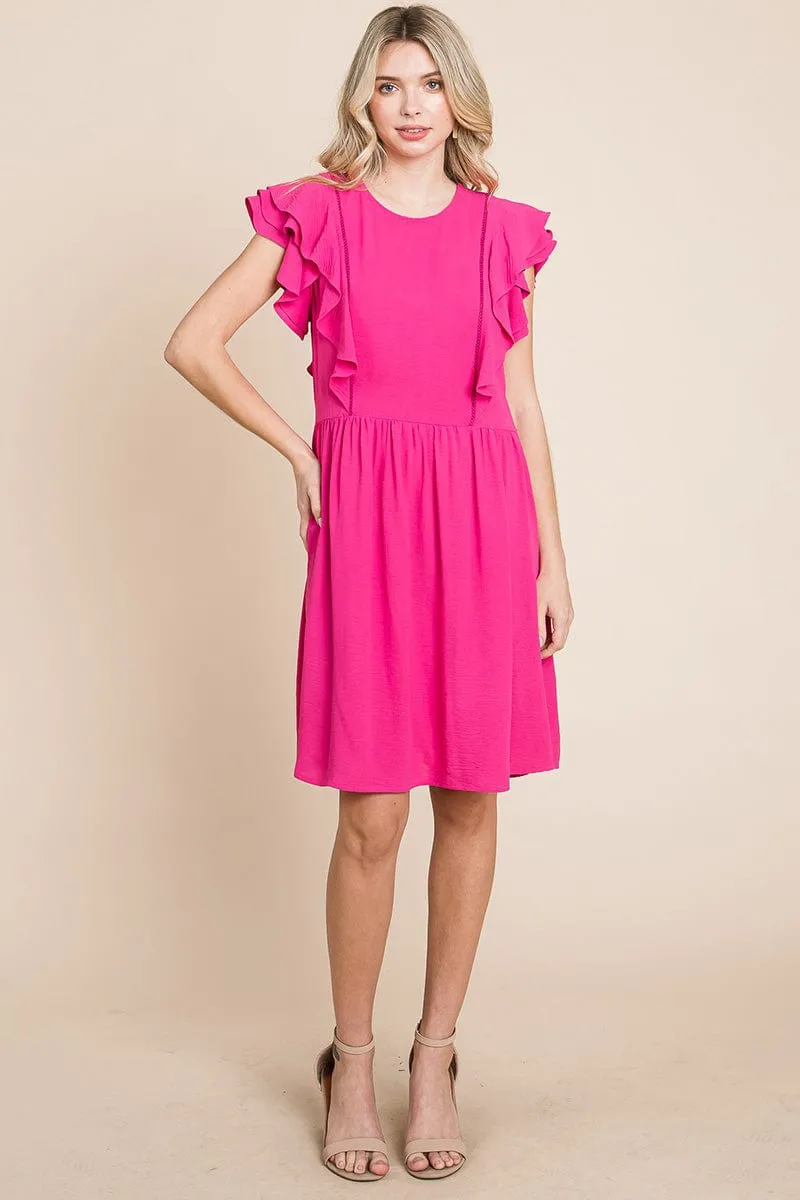 Flutter Sleeve Front Lace Ruched Sundress
