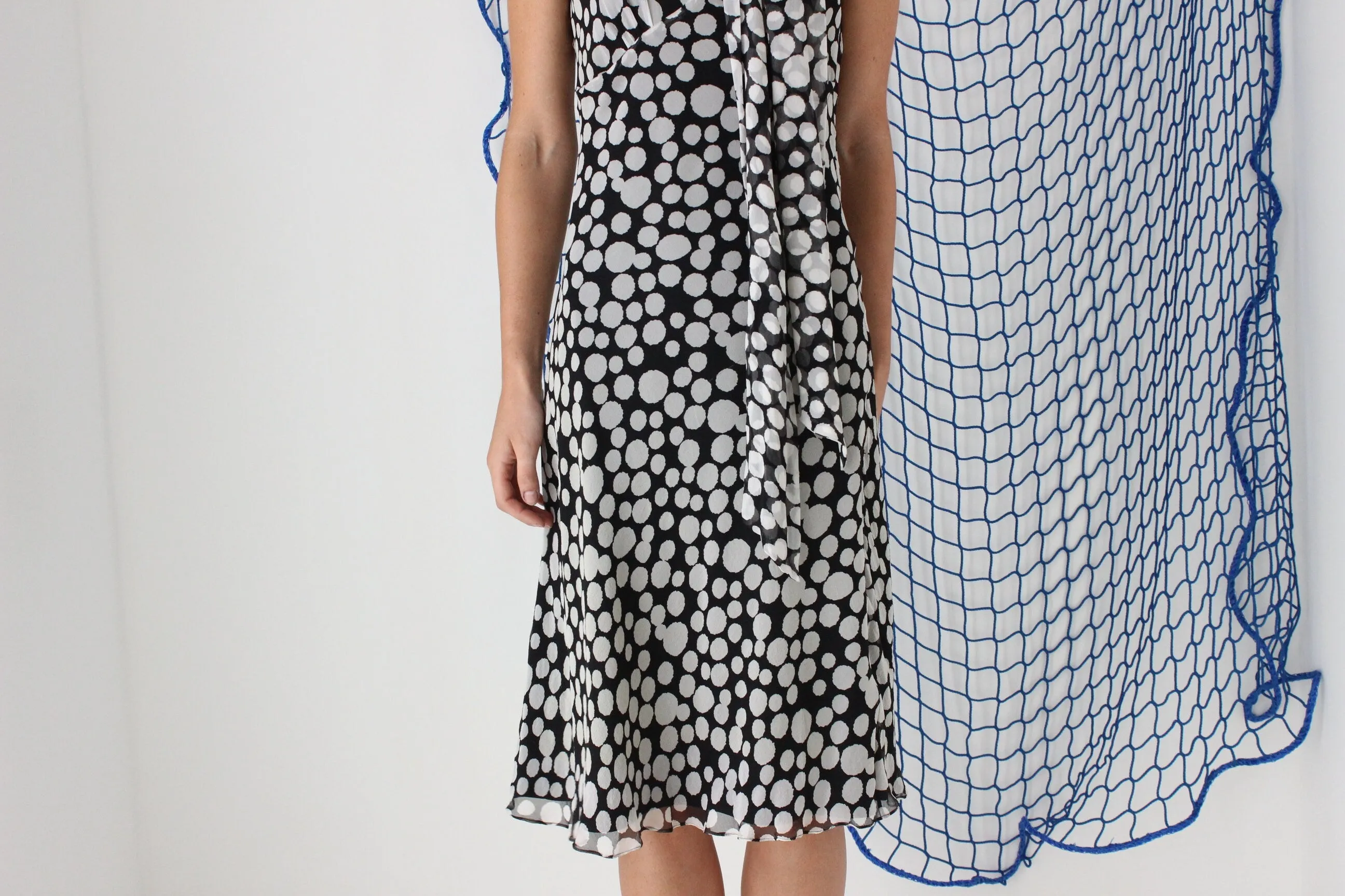 FOUND IN GREECE Y2K Pure Silk Flirty Polka Dot   Tie Neck Dress