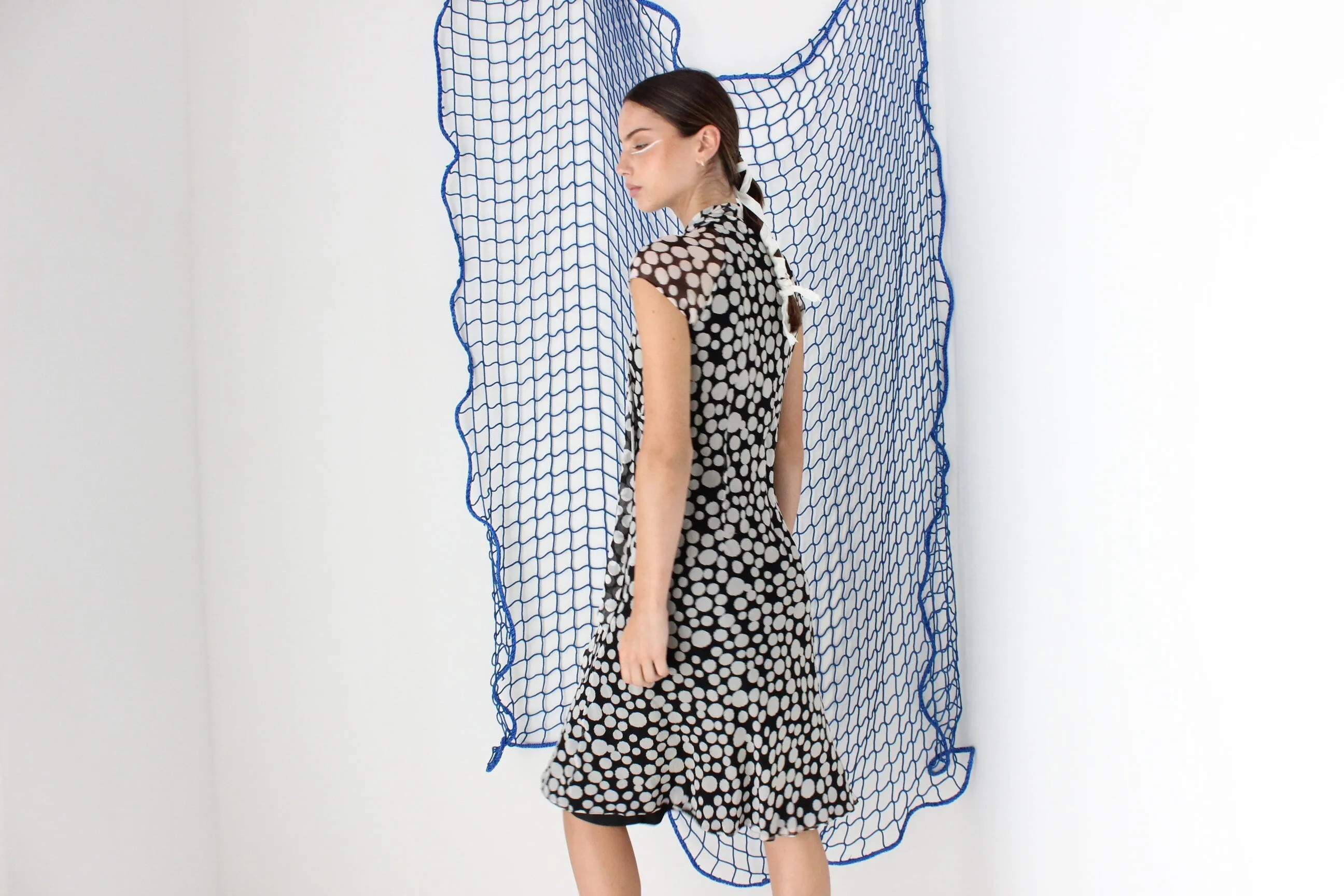 FOUND IN GREECE Y2K Pure Silk Flirty Polka Dot   Tie Neck Dress