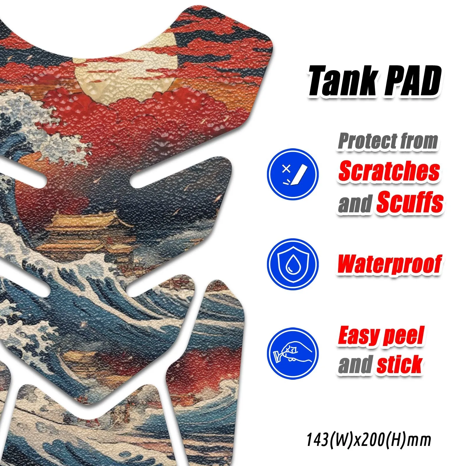Gas Tank Sticker Motorcycle Tank Pad Protector Anti Slip Shield Vintage Wave