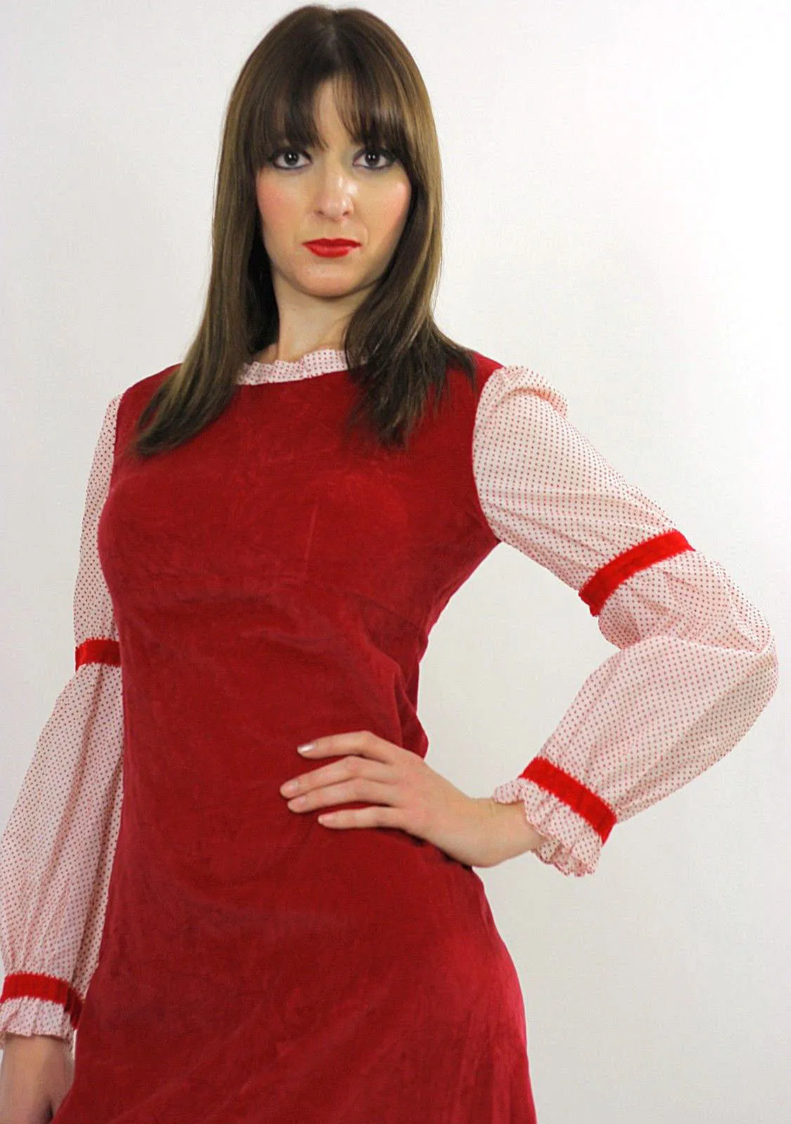 Genuine vintage 70s 1970s boho hippie red velveteen party dress