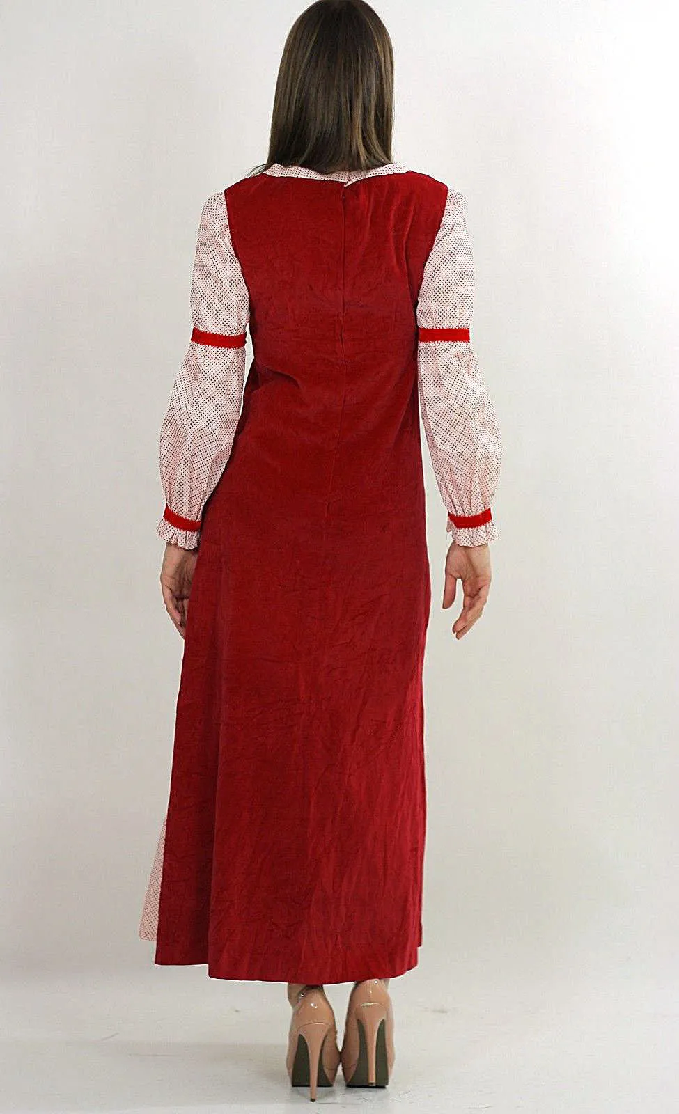 Genuine vintage 70s 1970s boho hippie red velveteen party dress