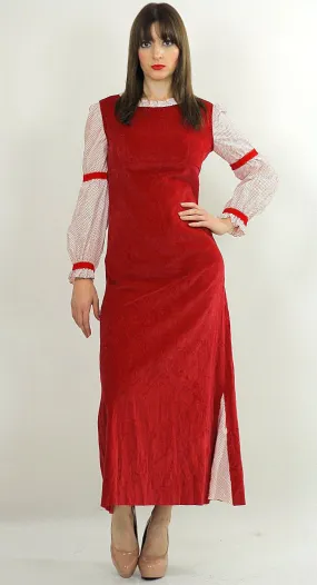 Genuine vintage 70s 1970s boho hippie red velveteen party dress
