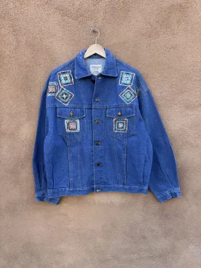 Glitter and Southwest Applique Pottery Denim Jacket, 90's Abercrombie