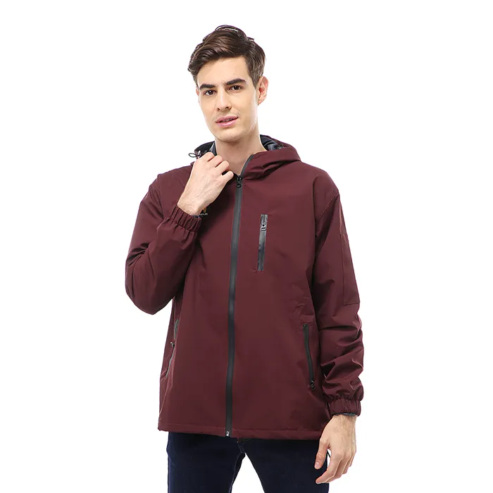 Hamlin Clover Outerwear Jacket Hoodie Pria Waterproof Anti Air Material Taslan ORIGINAL - Maroon
