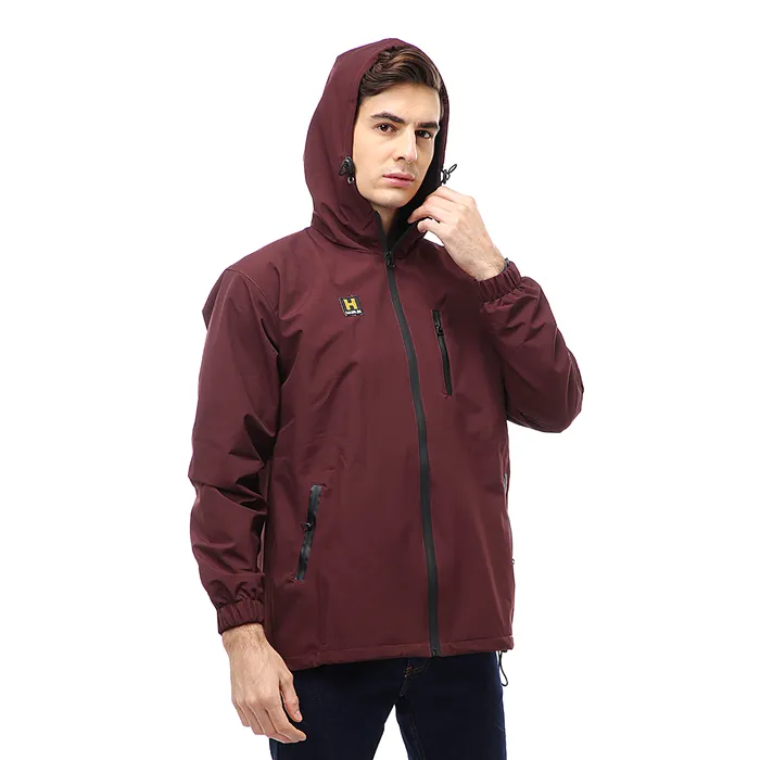 Hamlin Clover Outerwear Jacket Hoodie Pria Waterproof Anti Air Material Taslan ORIGINAL - Maroon