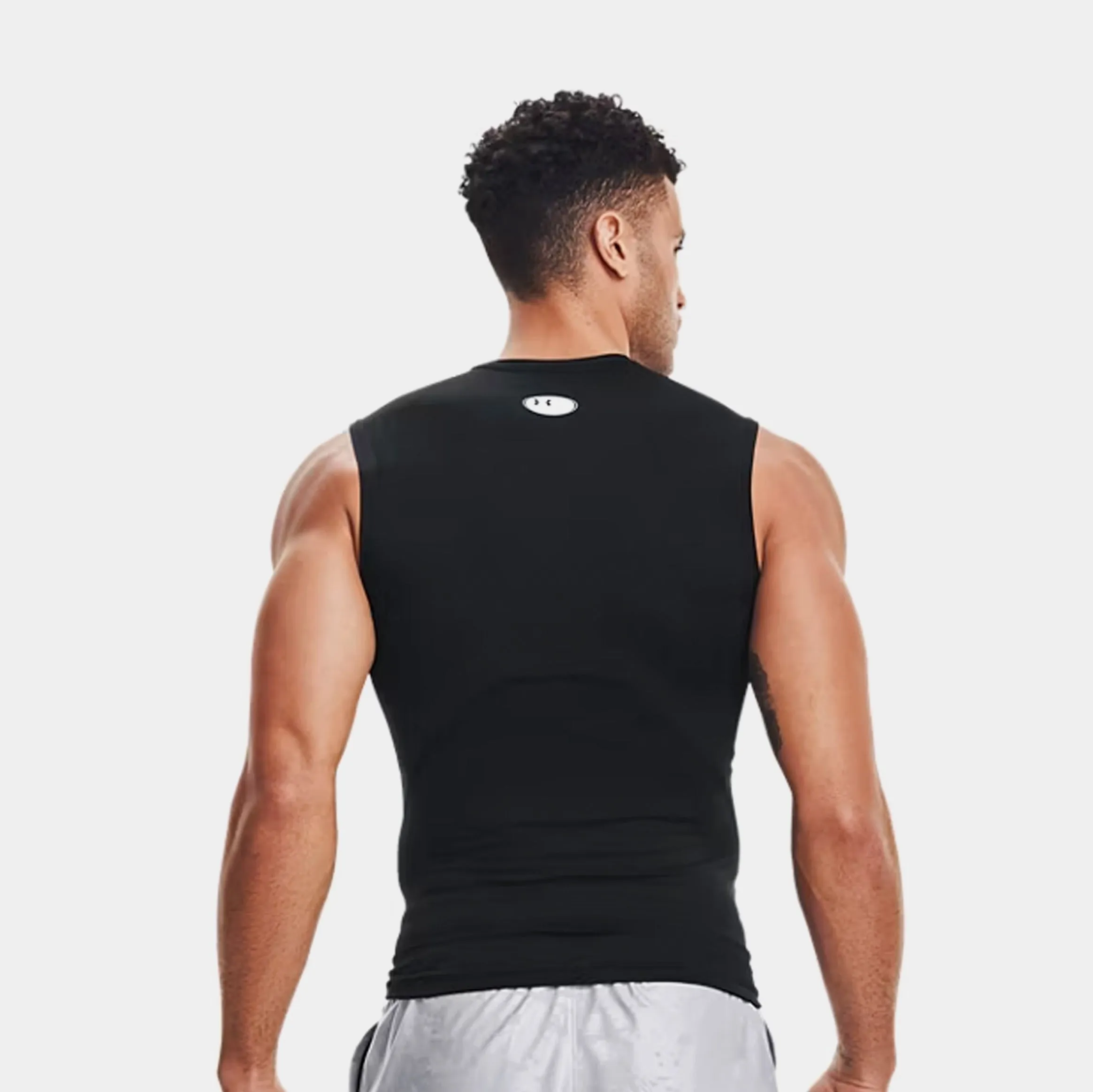 HeatGear Compression Sleeveless Mens Short Sleeve Shirt (Black/White)