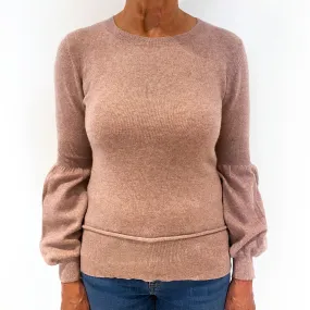 Heather Pink Ballon Sleeved Cashmere Crew Neck Jumper Medium