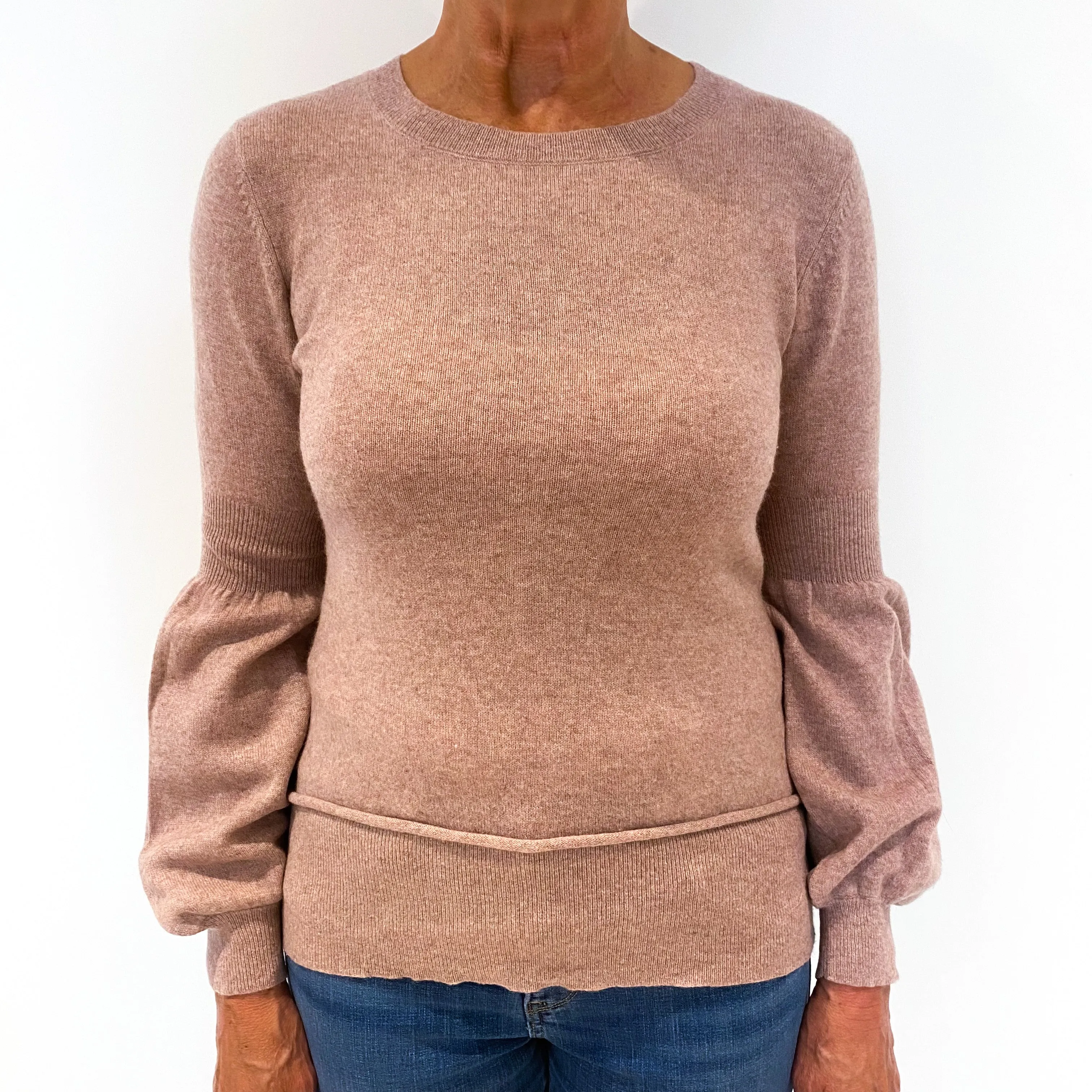 Heather Pink Ballon Sleeved Cashmere Crew Neck Jumper Medium
