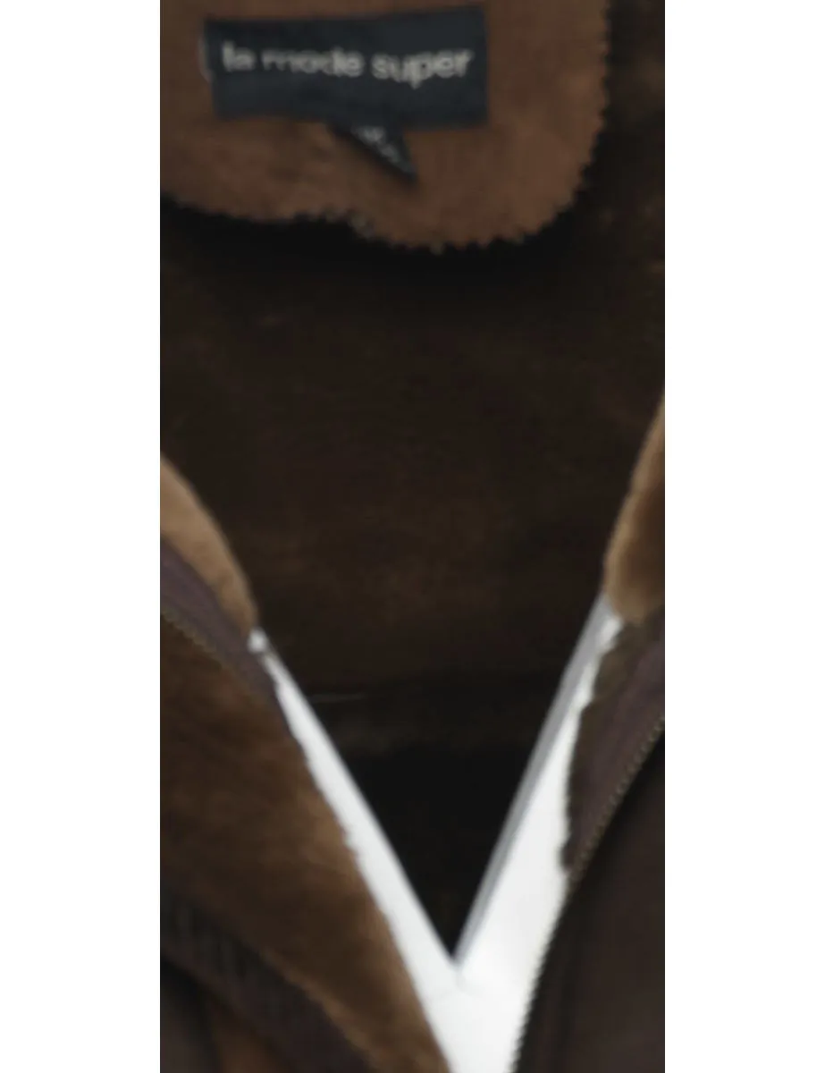 Hooded Brown Contrast Panel Faux Shearling Lined Jacket - M