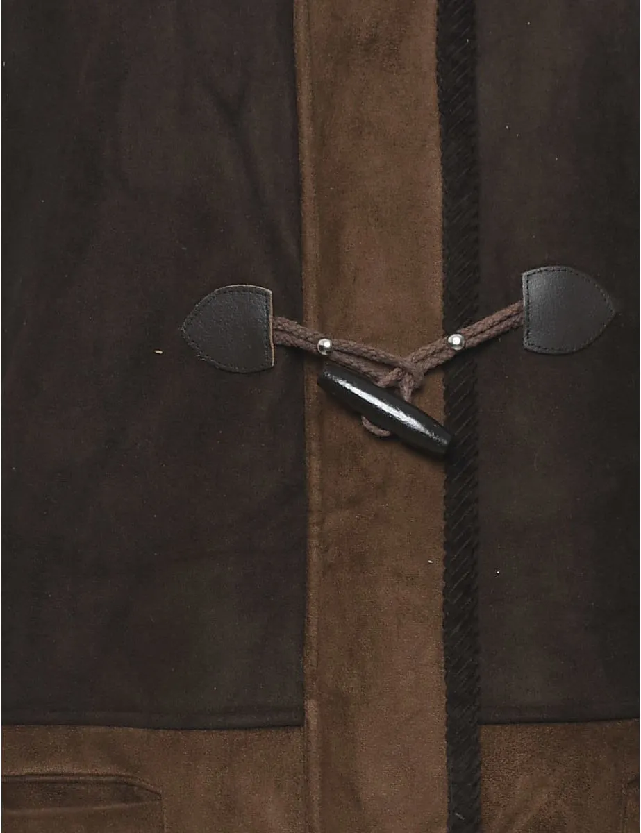 Hooded Brown Contrast Panel Faux Shearling Lined Jacket - M