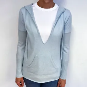 Ice Blue Cashmere Low V-Neck Hoodie Jumper Medium