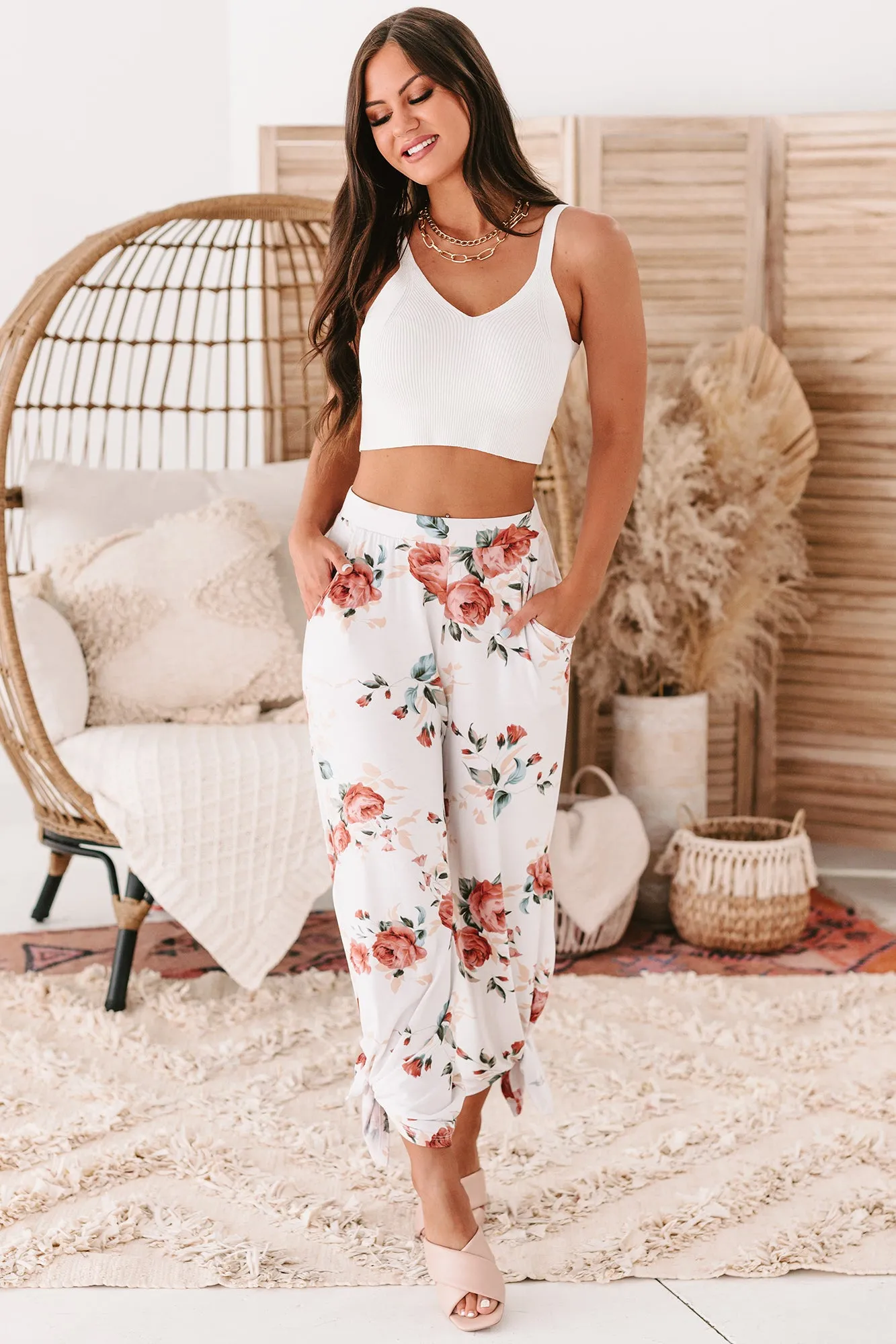 Ideal Match Ribbed Crop Tank Top (White)