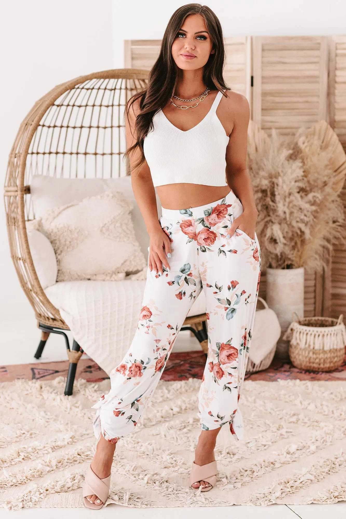 Ideal Match Ribbed Crop Tank Top (White)