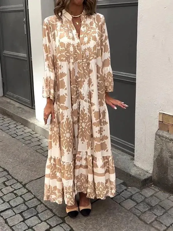 Ivyshape | Bell Sleeves Print Tiered Maxi Dress