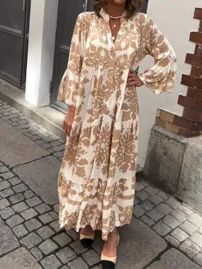 Ivyshape | Bell Sleeves Print Tiered Maxi Dress
