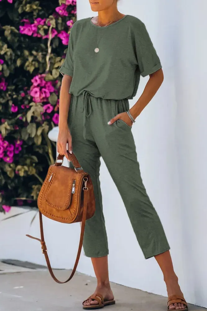 Judith - Regelmatige jumpsuits met ronde hals in effen kleuren voor een ontspannen eenvoud