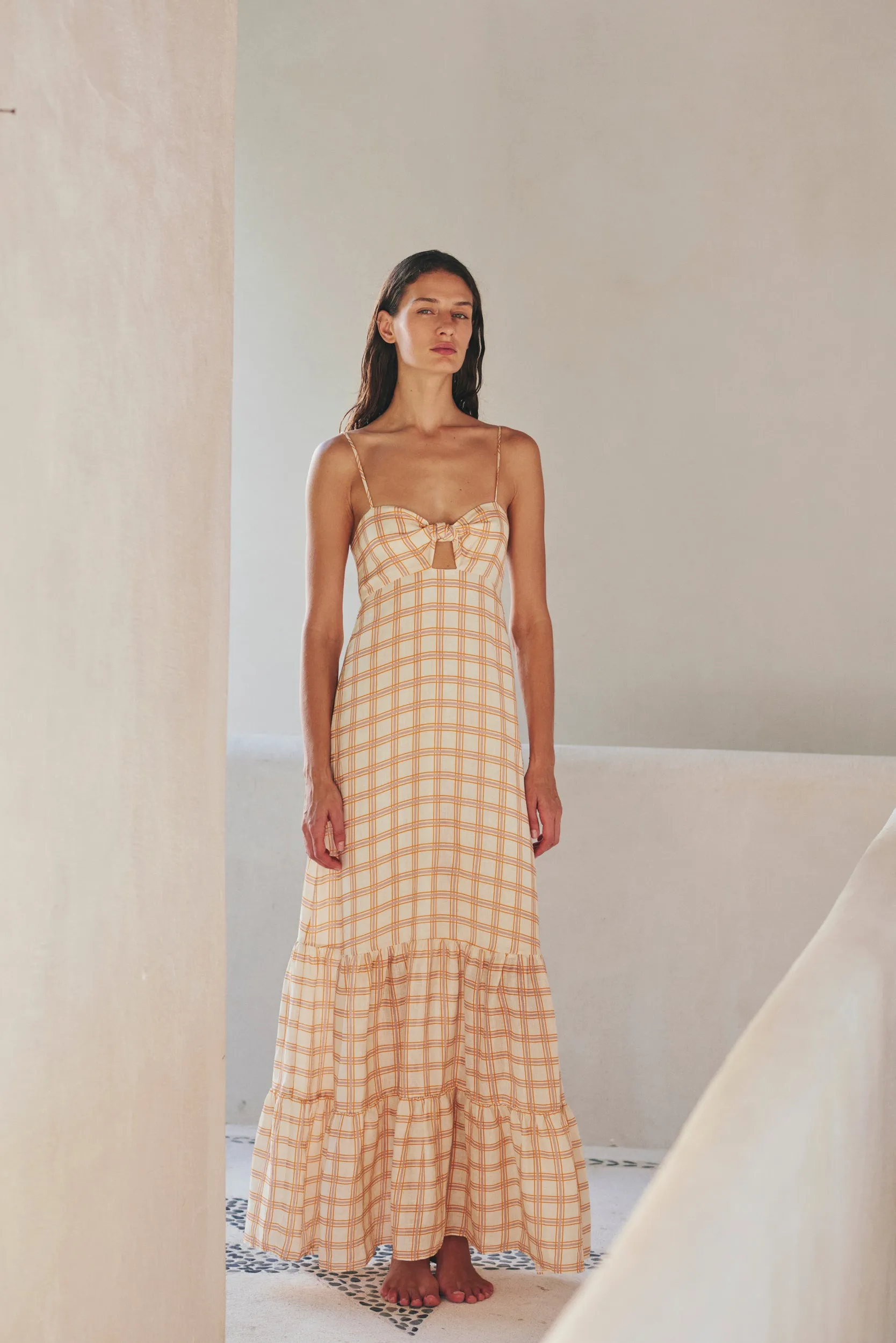 Julieta Linen Maxi Dress / Cream and Butter Scotch