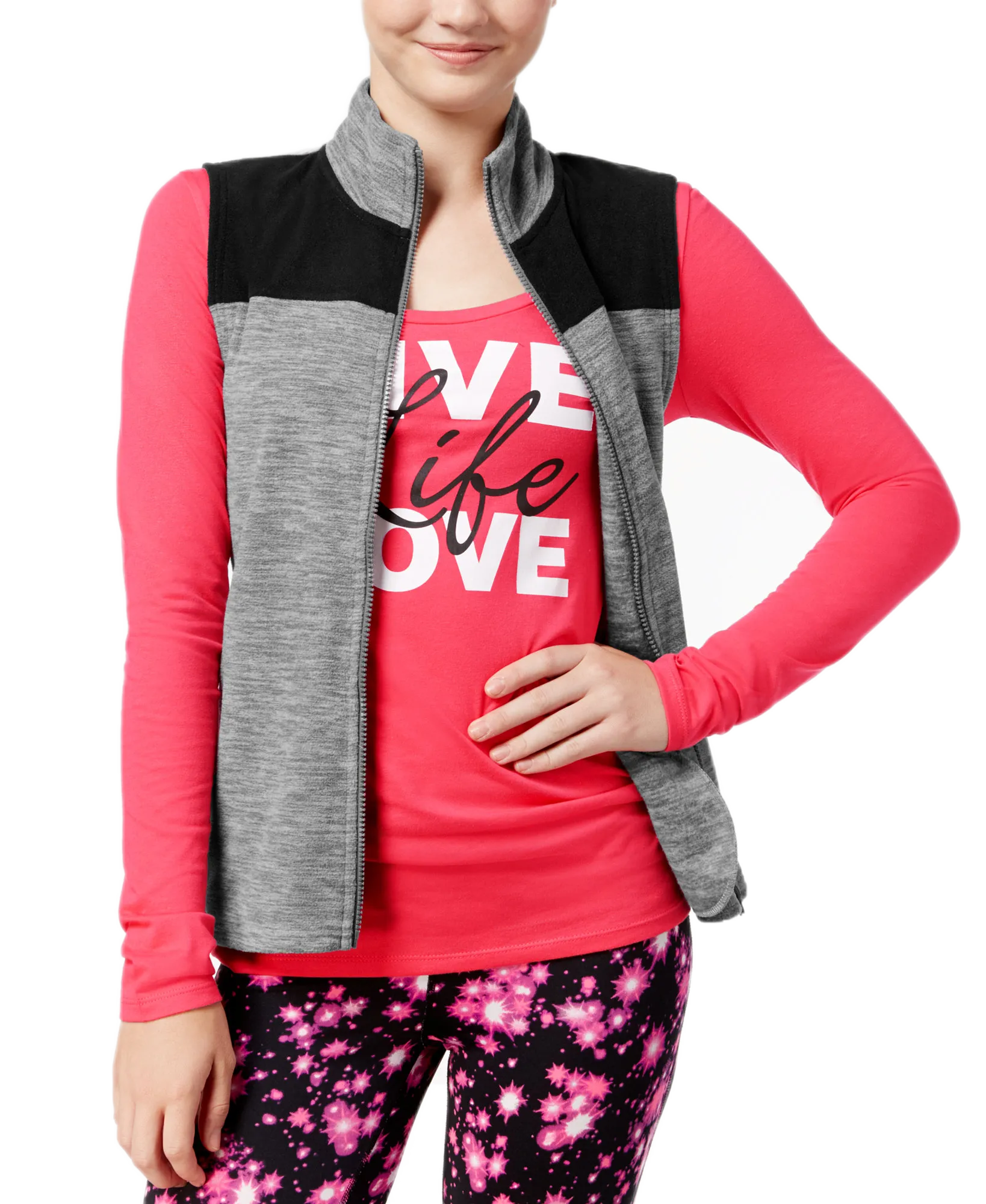 Juniors' Fleece Vest and Graphic T-Shirt
