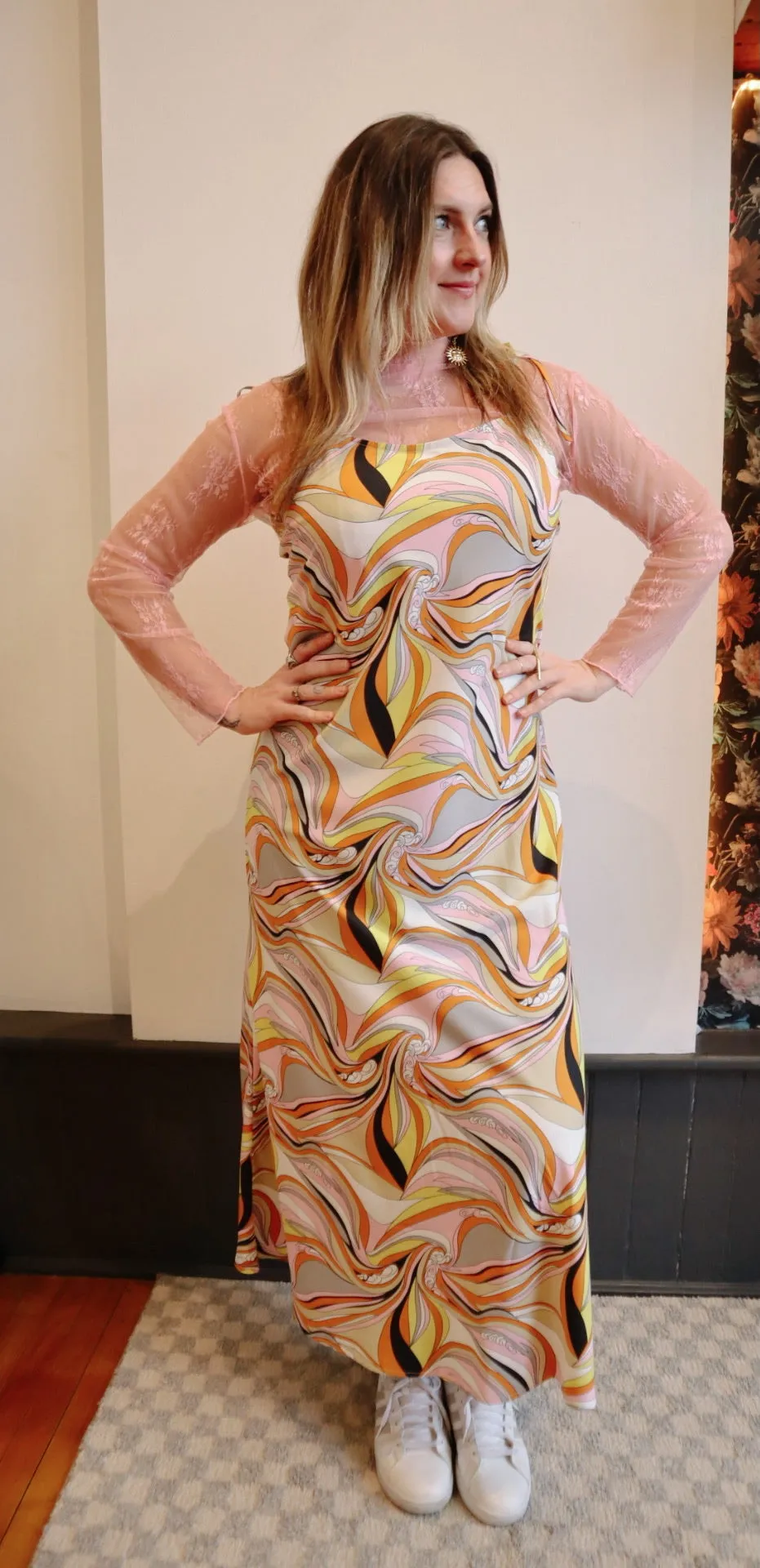 Kaleidoscopic Print Slip Dress