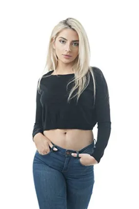 Khanomak Long Sleeve Knit Crew Neck Crop Sweater