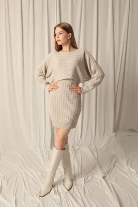 KKT Knitwear Fabric Sweater Dress Beige Suit - West Allis