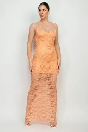 Knit Sequin Fish Net Scoop Maxi Dress
