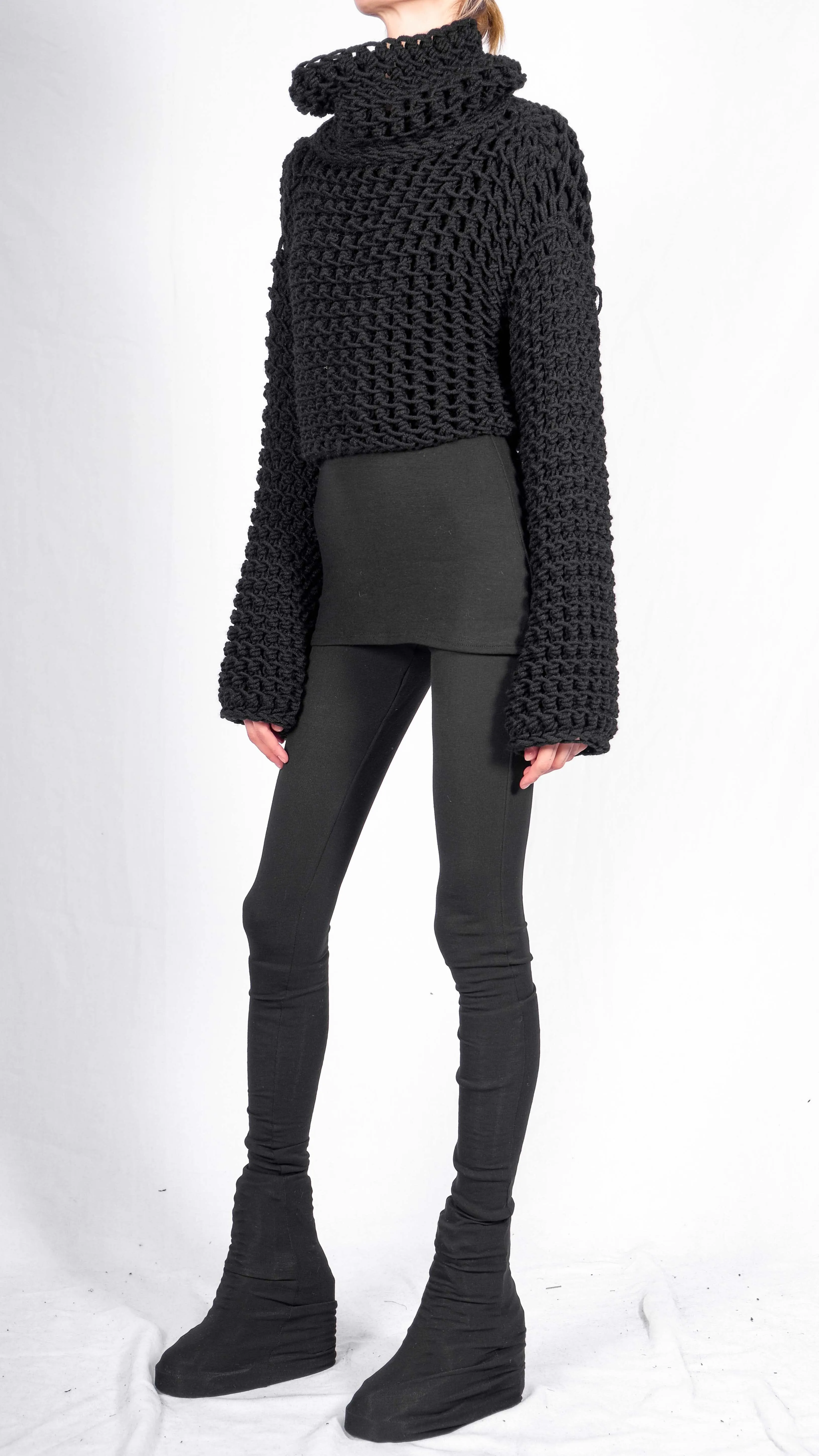 Knitted Crop Top with Tube Collar