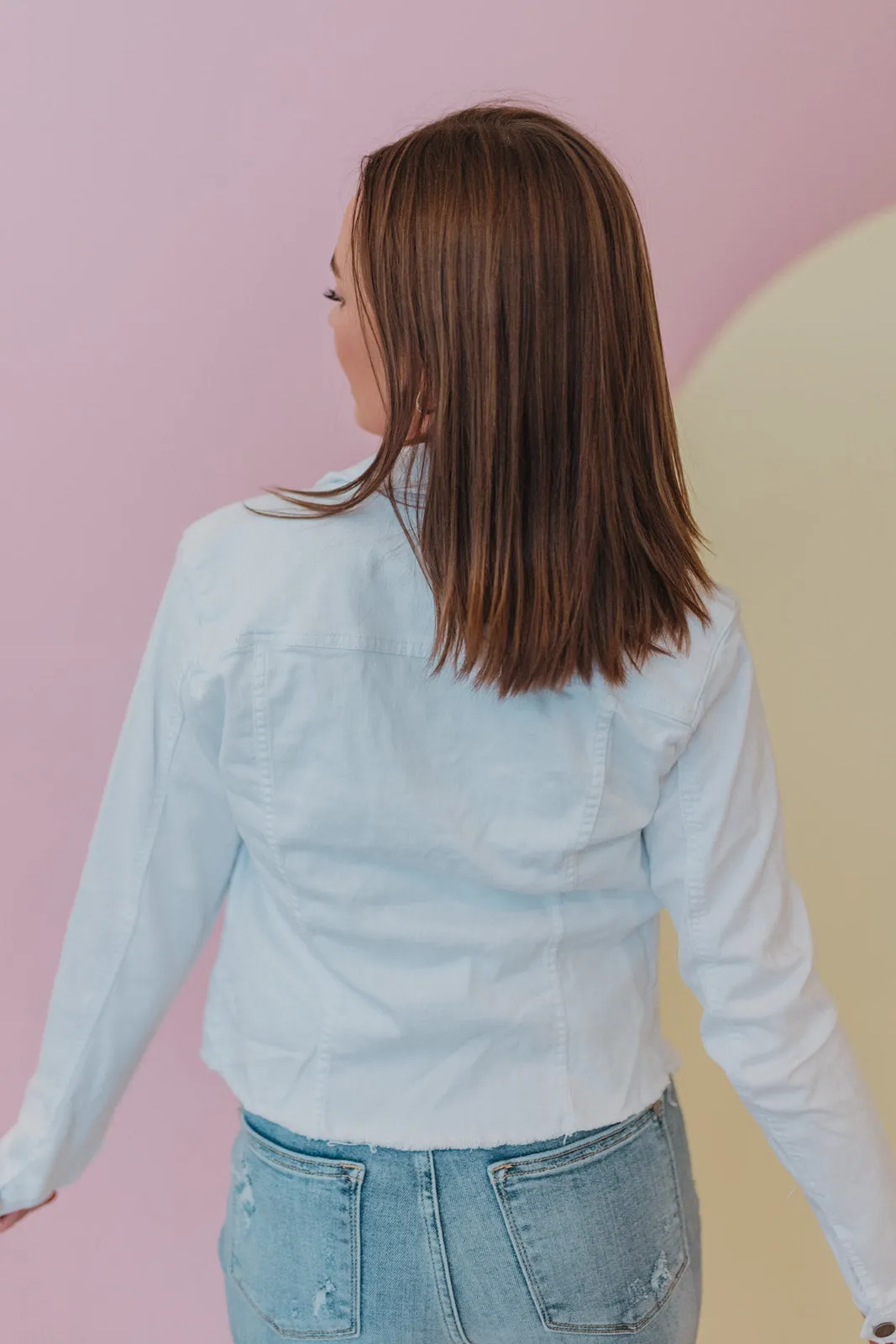 KUT Brand Kara Cropped White Denim Jacket