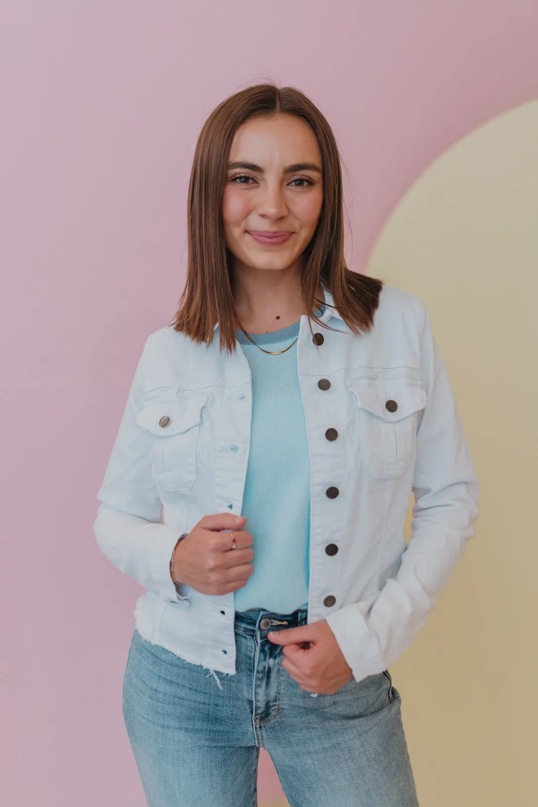 KUT Brand Kara Cropped White Denim Jacket