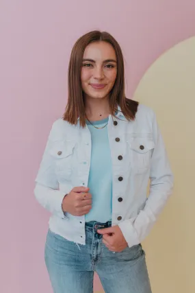 KUT Brand Kara Cropped White Denim Jacket