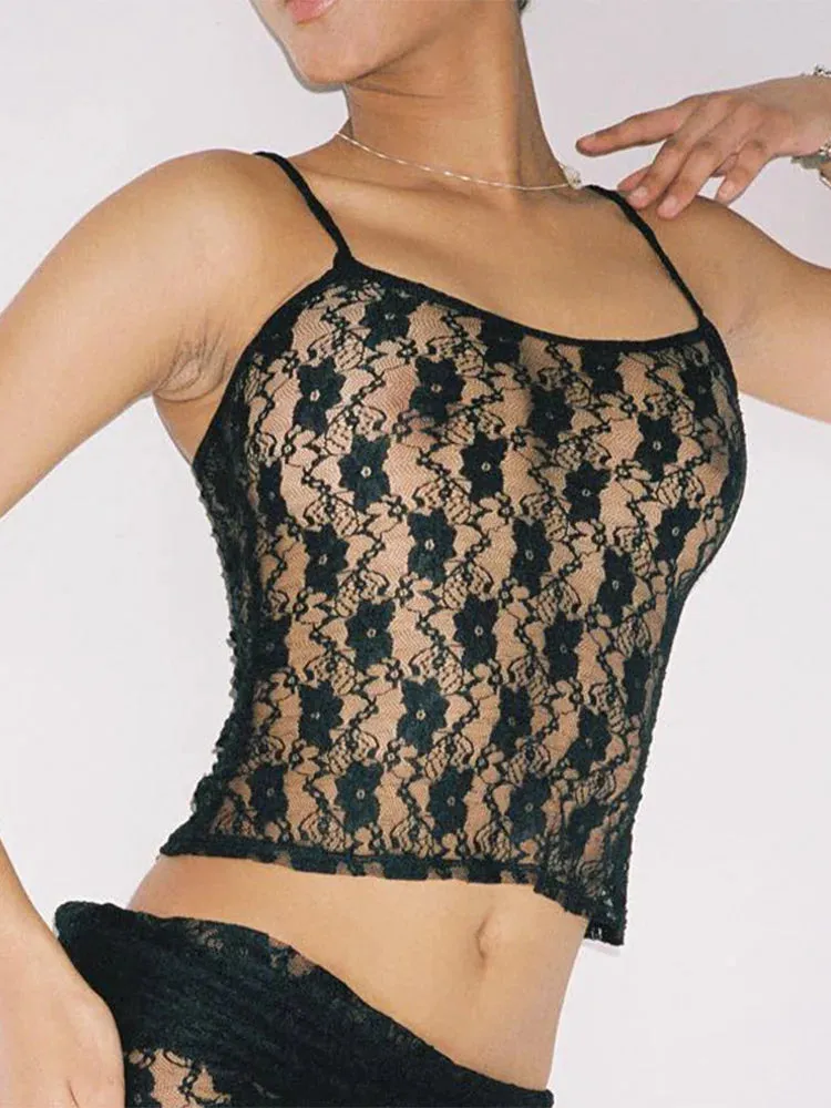 Lace Hollow Out Sheer Crop Top