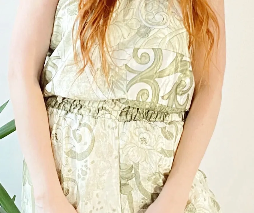 Layla light-green printed silk jumpsuit free-size UK 8-14