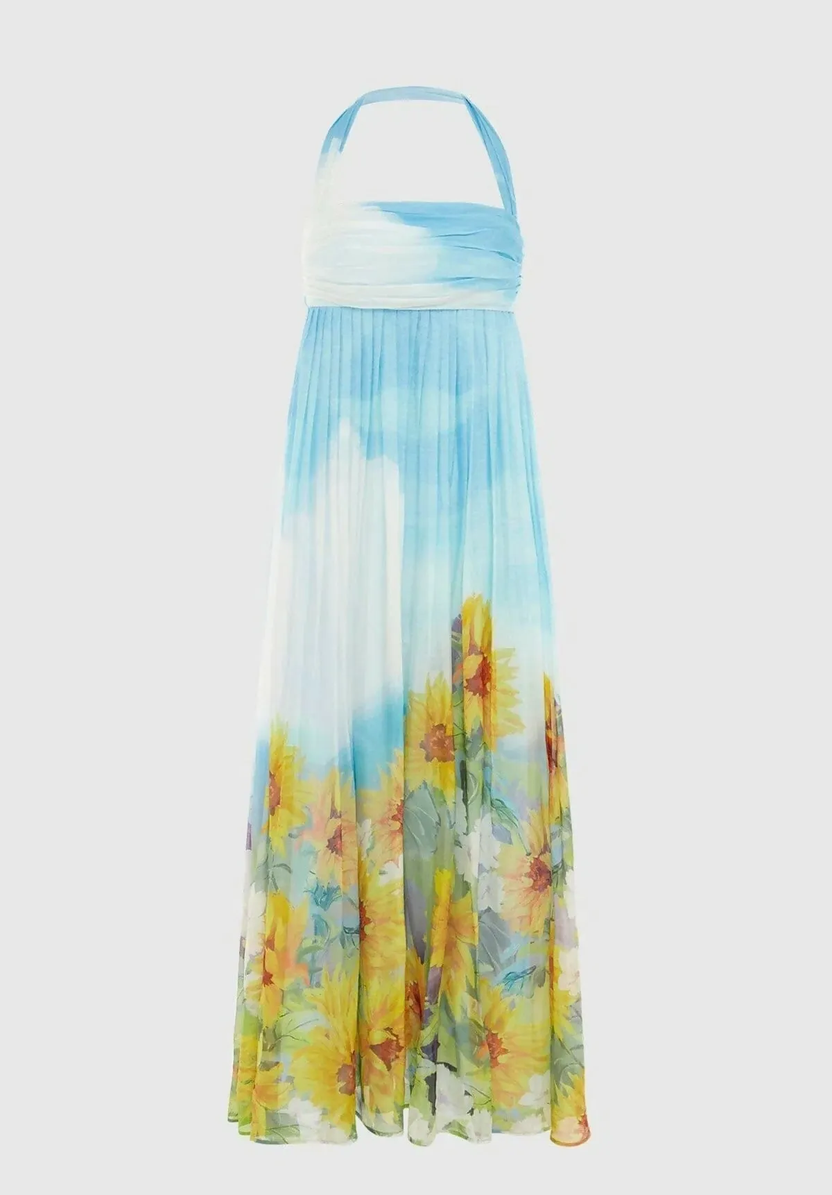 Leo Lin Claudette Silk Halter Maxi Dress In Sunflower Print Landscape Size 10