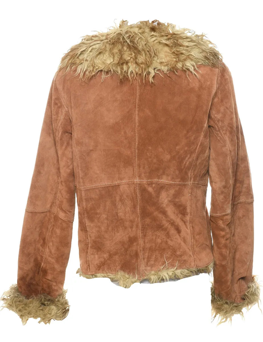 Light Brown Shearling Suede Jacket - M
