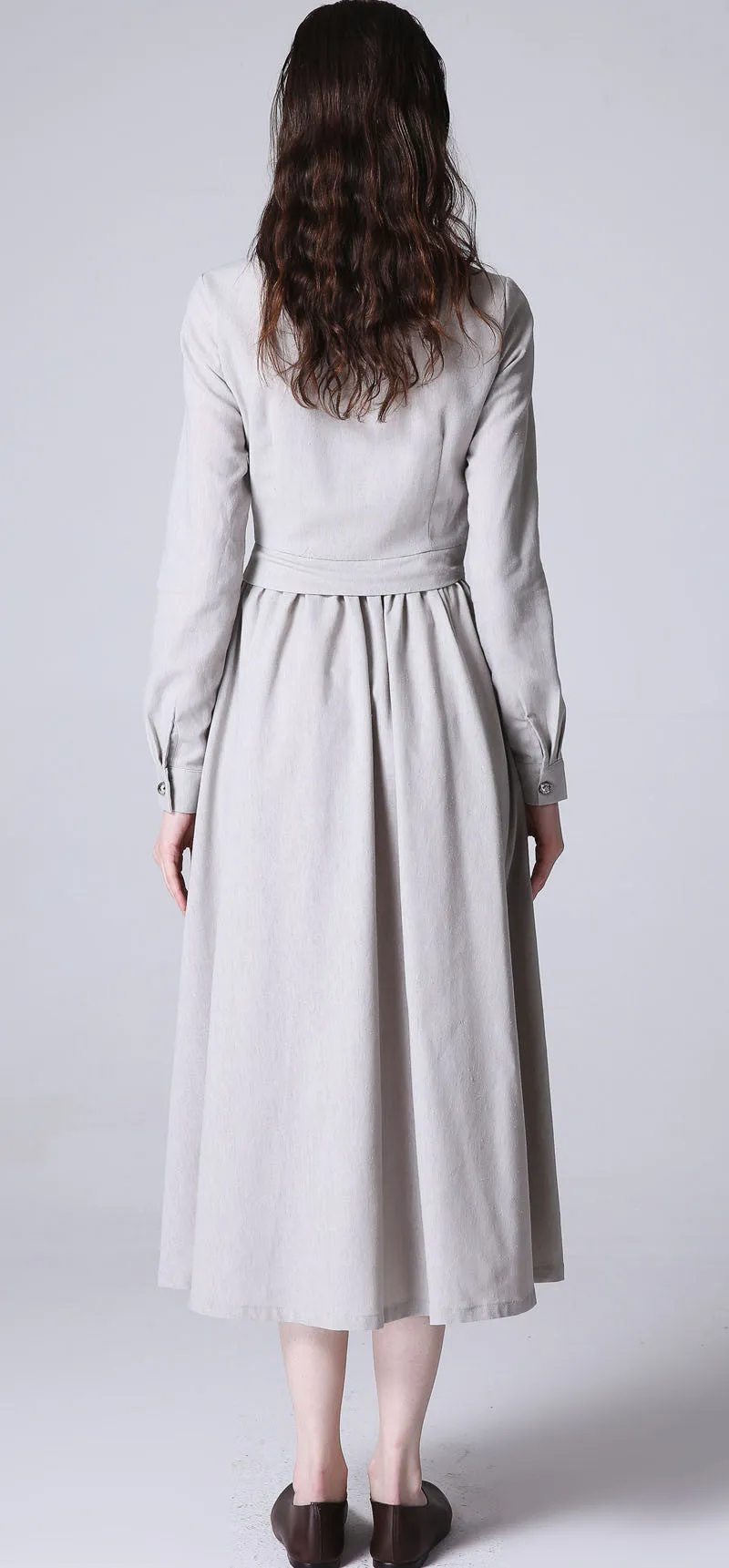 Light grey linen dress long women dress 1178#