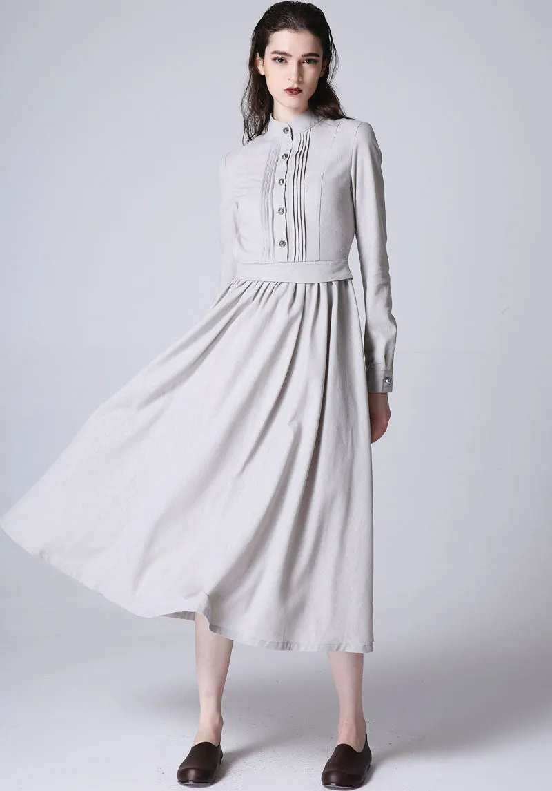 Light grey linen dress long women dress 1178#