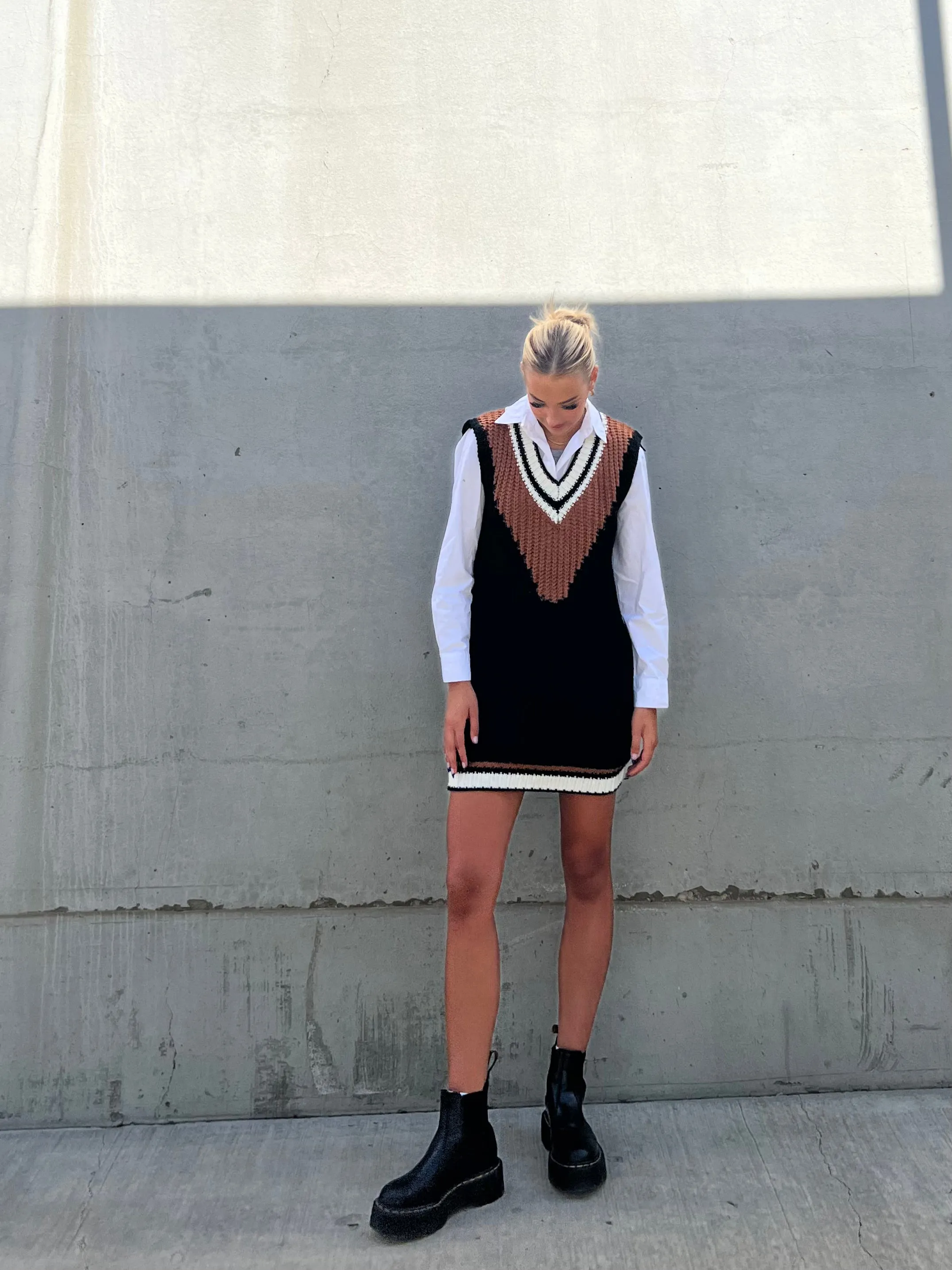 Listen Up Mini Sweater Dress | Black