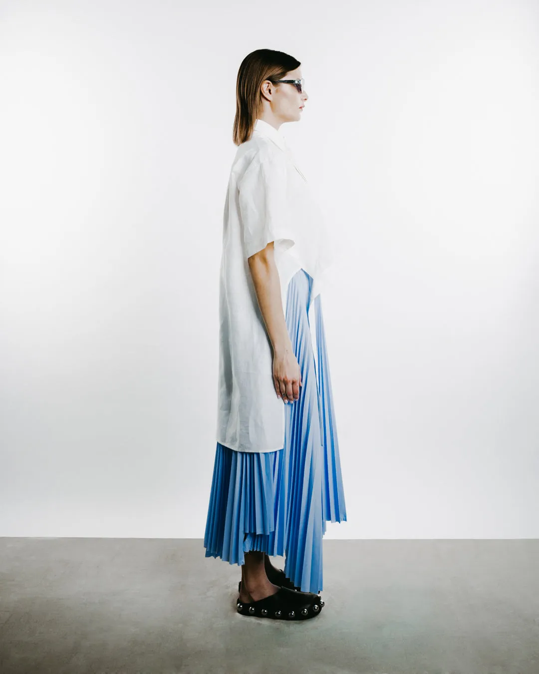 Long Asymmetric Pleated Skirt